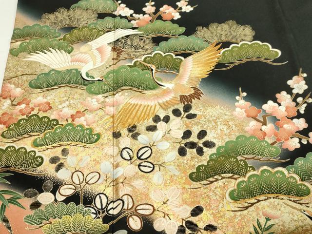 平和屋着物■豪華黒留袖 作家物 飛鶴草花文 松竹梅 暈し染め 金彩 正絹 逸品 DABF8702sf