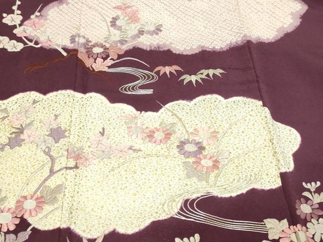 平和屋着物■豪華色留袖 駒刺繍 絞り 流水草花文 正絹 逸品 DABF8703sf