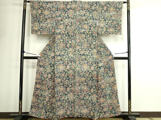 平和屋着物■上質な小紋 型染め 正倉院花唐草文 正絹 逸品 DABF8706sf