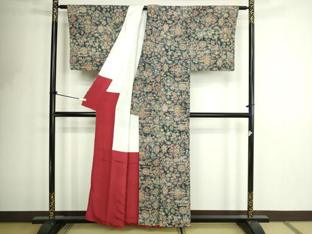 平和屋着物■上質な小紋 型染め 正倉院花唐草文 正絹 逸品 DABF8706sf