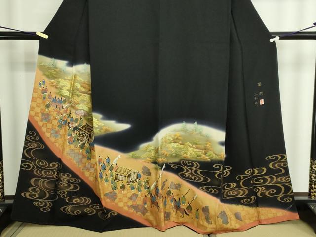 平和屋着物■豪華黒留袖 作家物 人物風景文 暈し染め 金彩 正絹 逸品 DABF8712sf