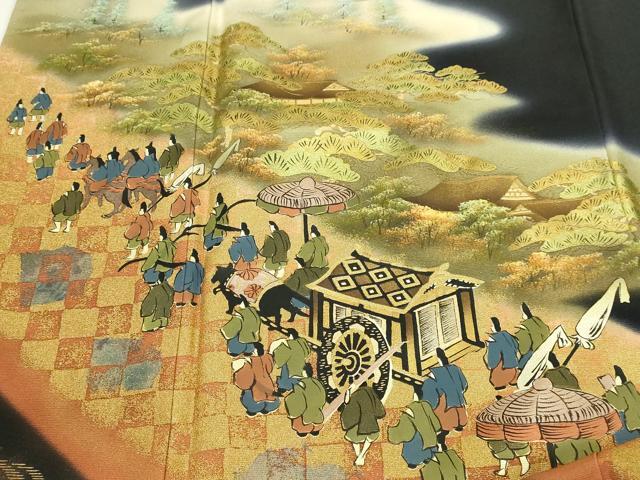 平和屋着物■豪華黒留袖 作家物 人物風景文 暈し染め 金彩 正絹 逸品 DABF8712sf