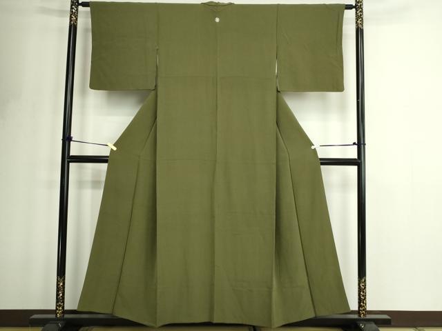 平和屋着物■上質な色無地 松葉色 正絹 逸品 DABF8715sf