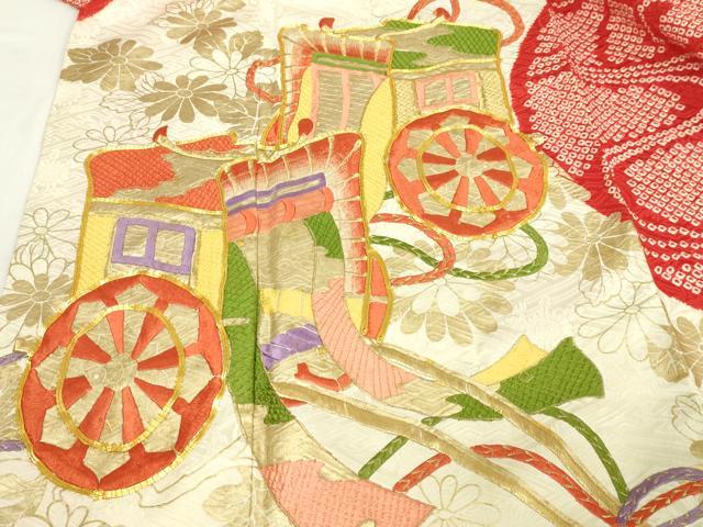 平和屋着物■豪華振袖 駒刺繍 絞り 御所車花文 金彩 やまと誂製 正絹 逸品 DABF8723sf