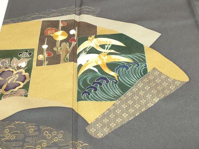 平和屋着物■豪華色留袖 駒刺繍 地紙花鳥文 金彩 正絹 逸品 DABF8730sf