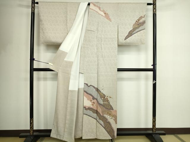 平和屋着物■訪問着 駒刺繍 絞り 草花文 金彩 正絹 逸品 DABF8738sf