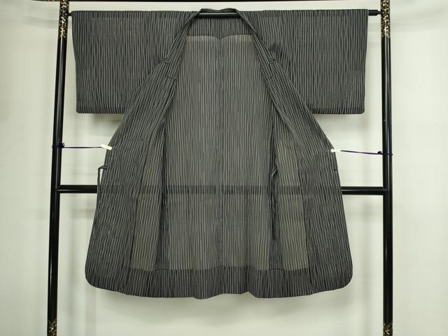 平和屋着物▽道行コート スリーシーズン 春夏秋 塵除け 縞 黒地 正絹 逸品 DABF8744sf