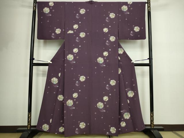 平和屋着物▽上質な小紋 単衣 雪輪草花文 三越扱い 正絹 逸品 DABF8762sf