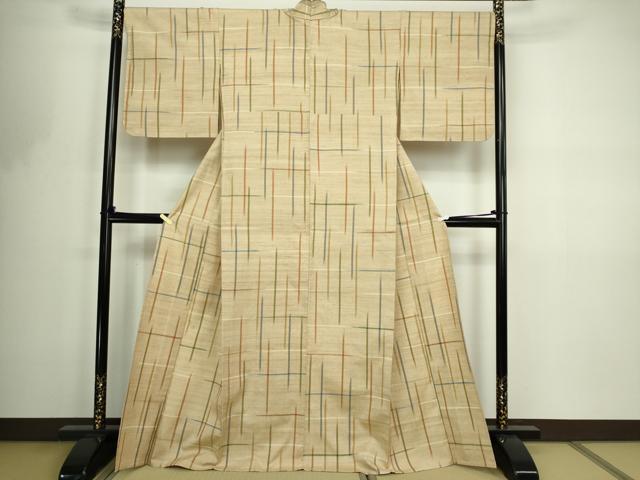 平和屋着物▽上質な紬 単衣 格子 正絹 逸品 DABF8768sf