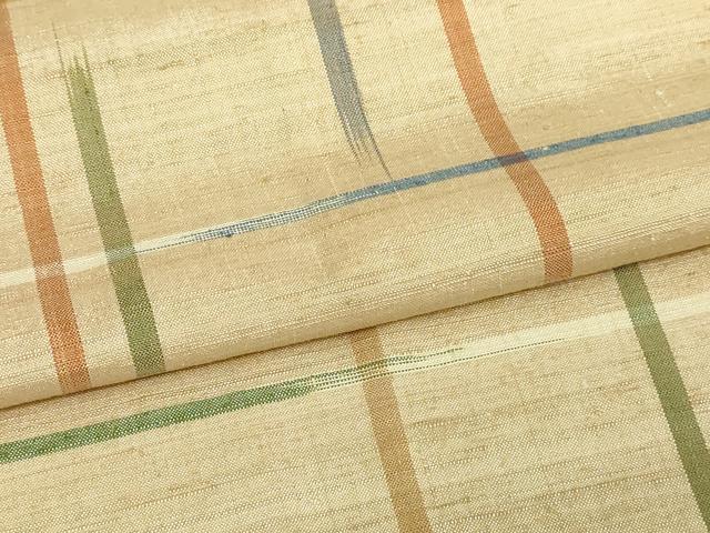平和屋着物▽上質な紬 単衣 格子 正絹 逸品 DABF8768sf