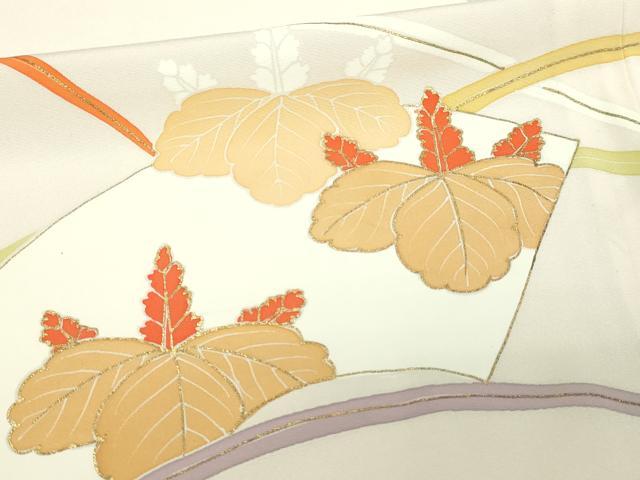 平和屋着物▽訪問着 単衣 駒刺繍 地紙草花文 金彩 正絹 逸品 DABF8775sf
