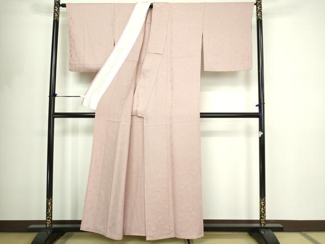 平和屋着物▽上質な色無地 単衣 花唐草地紋 灰桜色 正絹 逸品 DABF8776sf