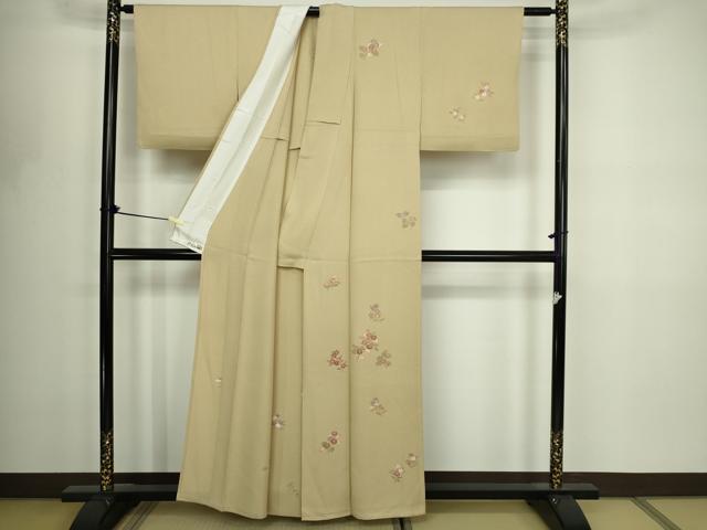平和屋着物▽訪問着 単衣 枝花文 正絹 逸品 DABF8777sf