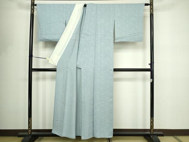 平和屋着物▽上質な色無地 単衣 更紗花唐草地紋 藍白色 正絹 逸品 DABF8779sf