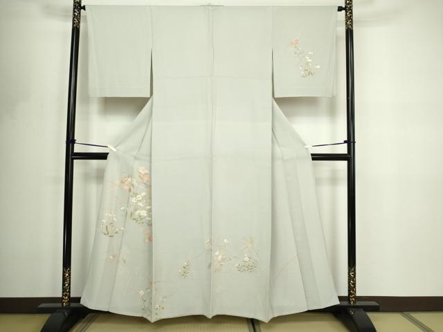 平和屋着物▽訪問着 単衣 駒刺繍 草花文 金彩 正絹 逸品 DABF8786sf