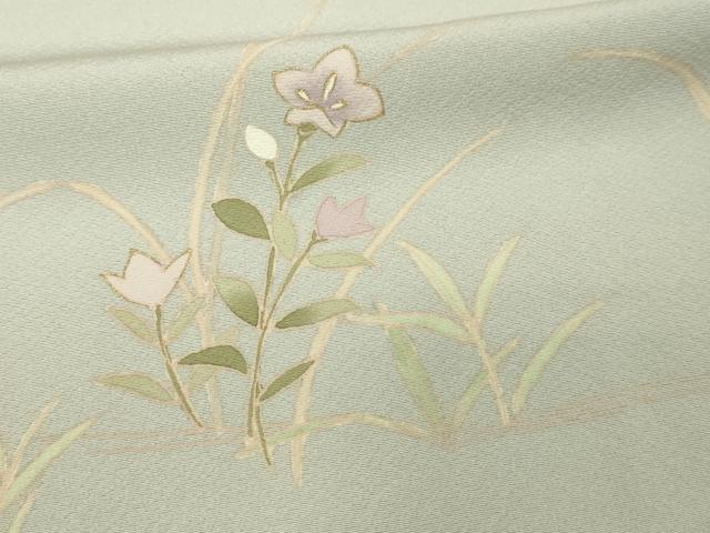 平和屋着物▽訪問着 単衣 駒刺繍 草花文 金彩 正絹 逸品 DABF8786sf