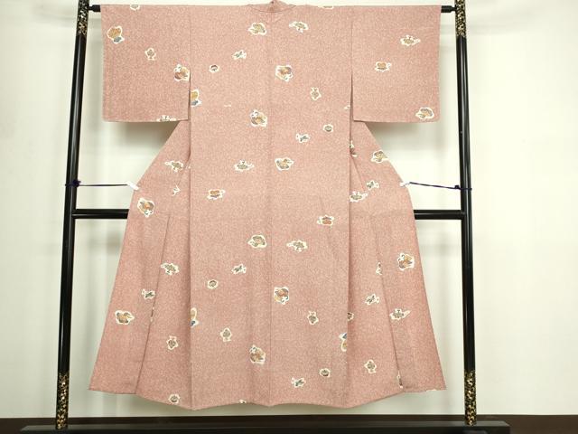 平和屋着物▽上質な小紋 単衣 宝尽くし文 正絹 逸品 DABF8788sf