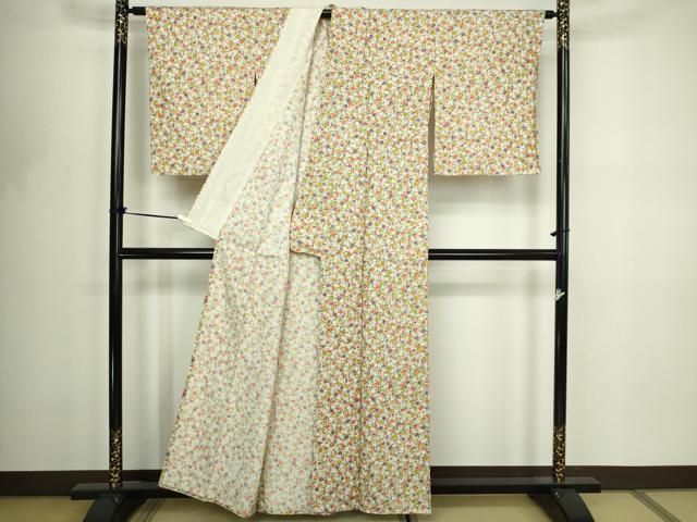 平和屋着物▽上質な小紋 単衣 草花文 正絹 逸品 DABF8789sf