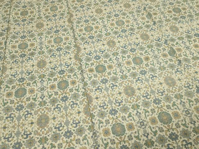 平和屋着物▽本場大島紬 白大島 単衣 7マルキ 花唐草文 正絹 逸品 DABF8791sf