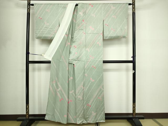 平和屋着物▽上質な小紋 単衣 絞り 舞蝶文 正絹 逸品 DABF8796sf
