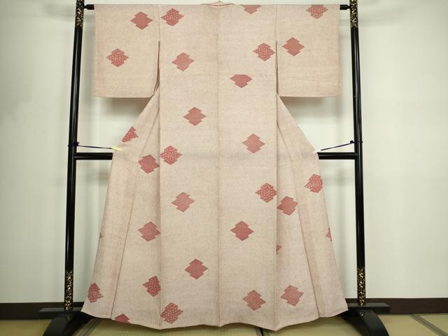 平和屋着物▽上質な小紋 単衣 吉祥花文 正絹 逸品 DABF8803sf