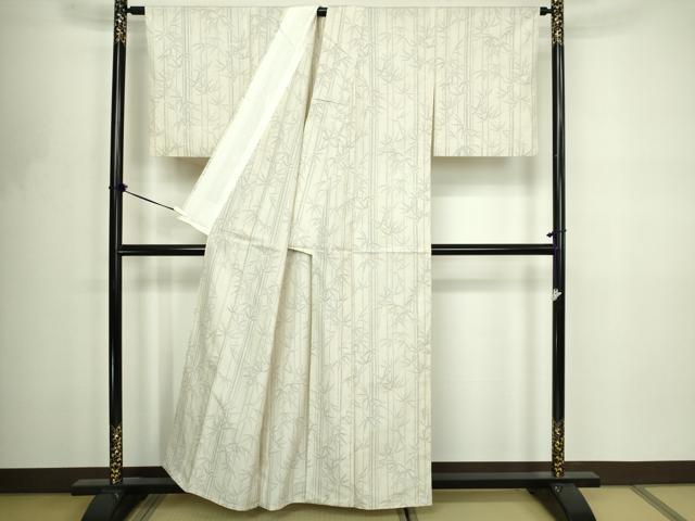 平和屋着物▽上質な紬 単衣 笹竹文 正絹 逸品 DABF8806sf