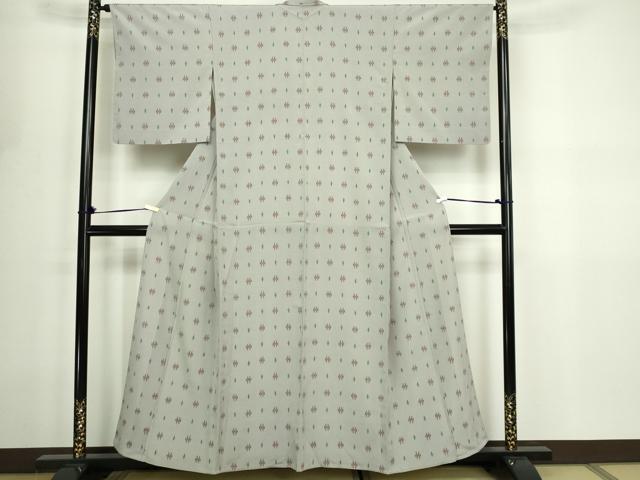 平和屋着物▽本塩沢 単衣 絣文様 正絹 逸品 DABF8812sf