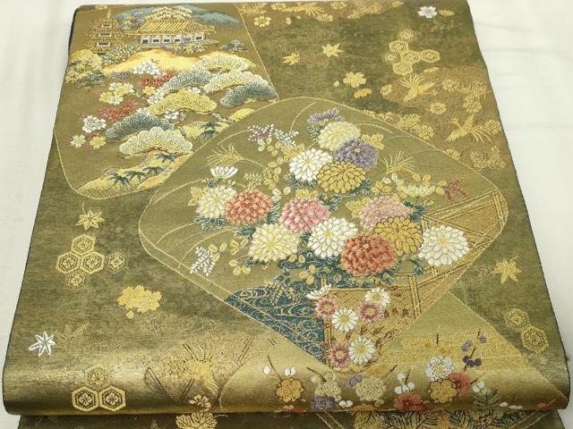 平和屋本店●西陣 長嶋成織物 ながしま帯 六通柄袋帯 文箱の華 本金箔 瀞金錦 正絹 逸品 DABF8830sf