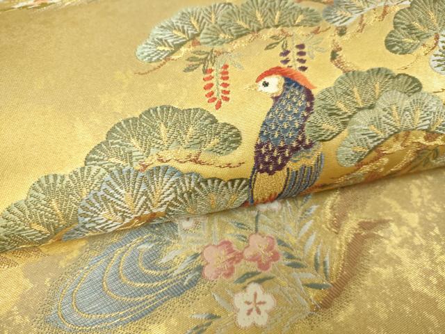 平和屋本店●太鼓柄袋帯 瑞園花鳥絵文 金泥箔 正絹 逸品 DABF8859sf
