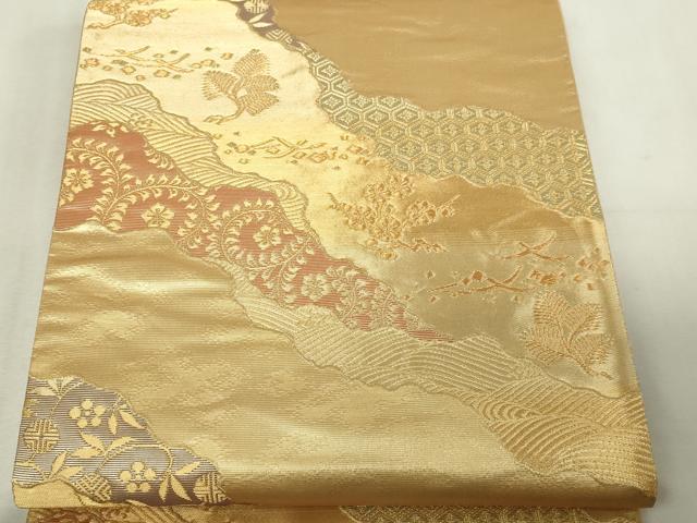 平和屋本店▼六通柄袋帯 道長正倉院文 金彩箔錦 正絹 逸品 DABF8867sf