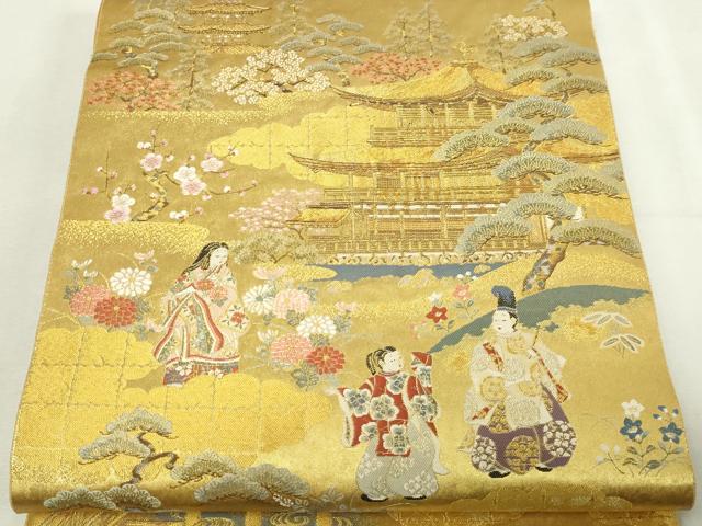平和屋本店●西陣 長嶋成織物 ながしま帯 六通柄袋帯 古都有情 本金箔 証紙付き 瀞金錦 正絹 逸品 DABF8872sf