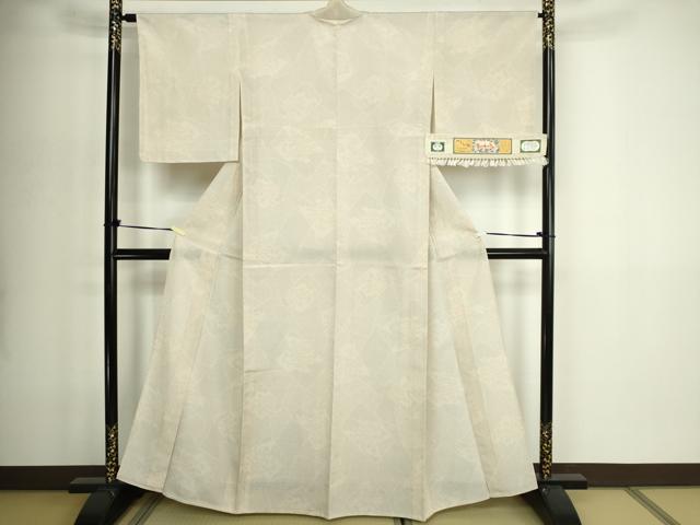 平和屋着物▽本塩沢 単衣 110亀甲 やまだ織 草花文 証紙付き 正絹 逸品 DABF8897sf