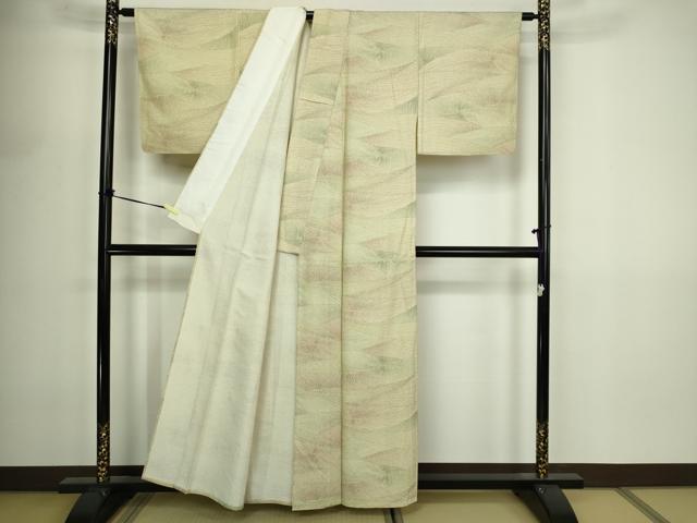平和屋着物▽上質な小紋 単衣 お召縮緬 抽象文様 正絹 逸品 DABF8908sf