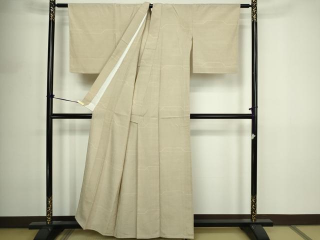 平和屋着物▽本塩沢 単衣 横段文 正絹 逸品 DABF8910sf