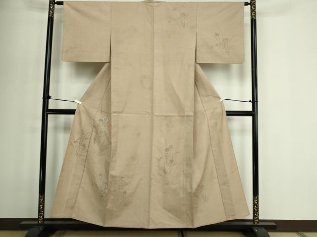 平和屋着物▽訪問着 単衣 紬地 刺繍 草花文 正絹 逸品 DABF8915sf