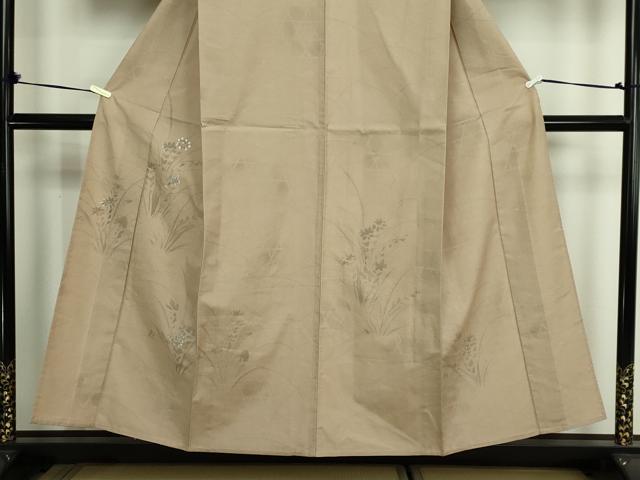 平和屋着物▽訪問着 単衣 紬地 刺繍 草花文 正絹 逸品 DABF8915sf