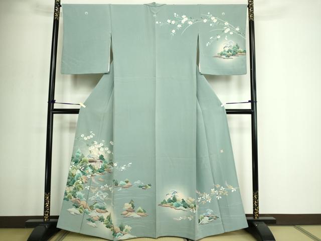 平和屋着物▽訪問着 単衣 友禅 作家物 風景草花文 暈し染め 正絹 逸品 DABF8916sf