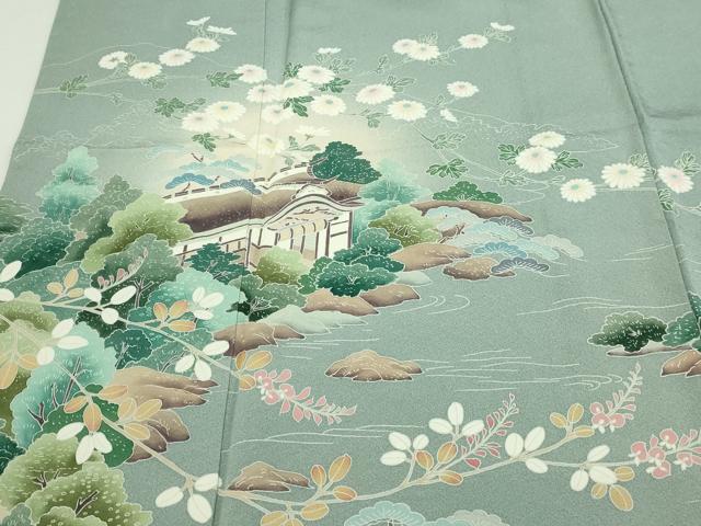 平和屋着物▽訪問着 単衣 友禅 作家物 風景草花文 暈し染め 正絹 逸品 DABF8916sf