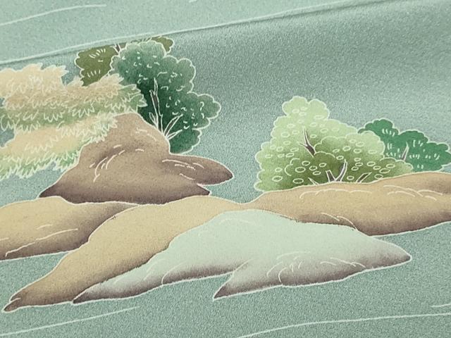 平和屋着物▽訪問着 単衣 友禅 作家物 風景草花文 暈し染め 正絹 逸品 DABF8916sf
