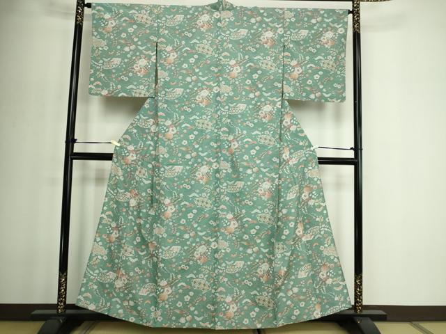 平和屋着物▽小紋 単衣 草花文 洗える着物 DABF8920sf