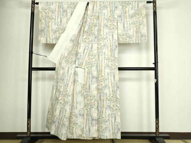 平和屋着物▽本場大島紬 白大島 単衣 笹竹花文 正絹 逸品 DABF8925sf