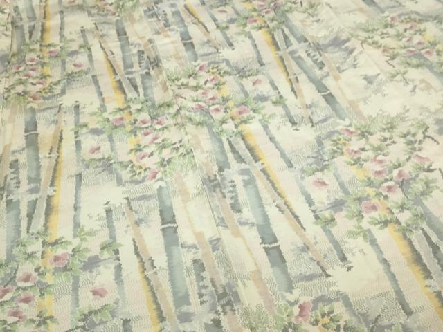 平和屋着物▽本場大島紬 白大島 単衣 笹竹花文 正絹 逸品 DABF8925sf