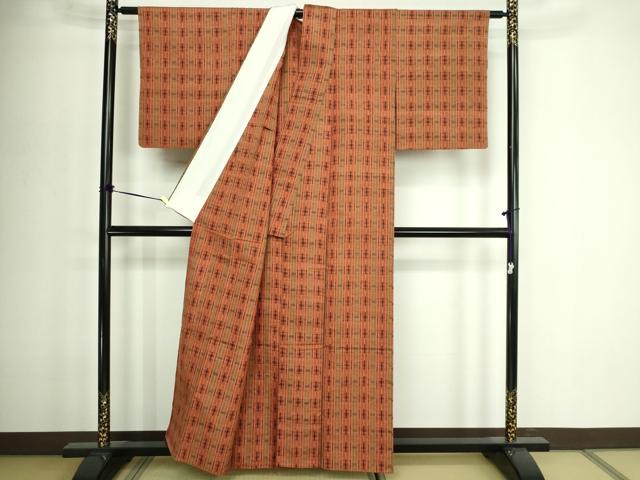 平和屋着物▽上質な紬 単衣 間道 正絹 逸品 DABF8939sf