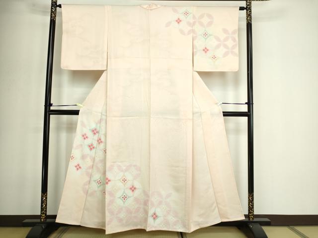 平和屋着物▽中国三大刺繍 相良刺繍 訪問着 単衣 七宝花文 正絹 逸品 DABF8941sf