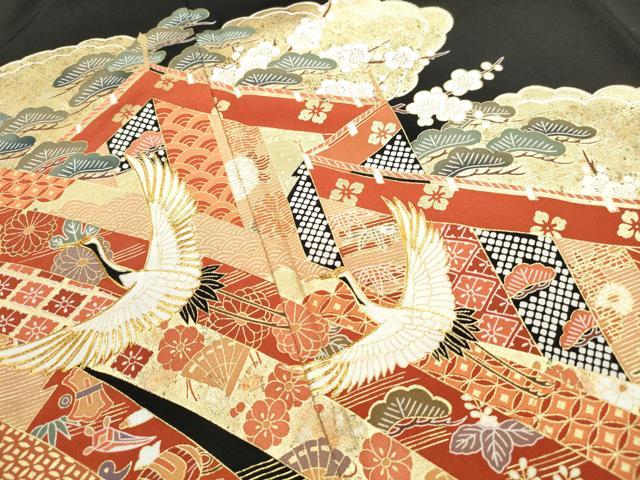 平和屋着物■豪華黒留袖 駒刺繍 宝尽くし飛鶴花文 金彩 正絹 逸品 DABF9015qa