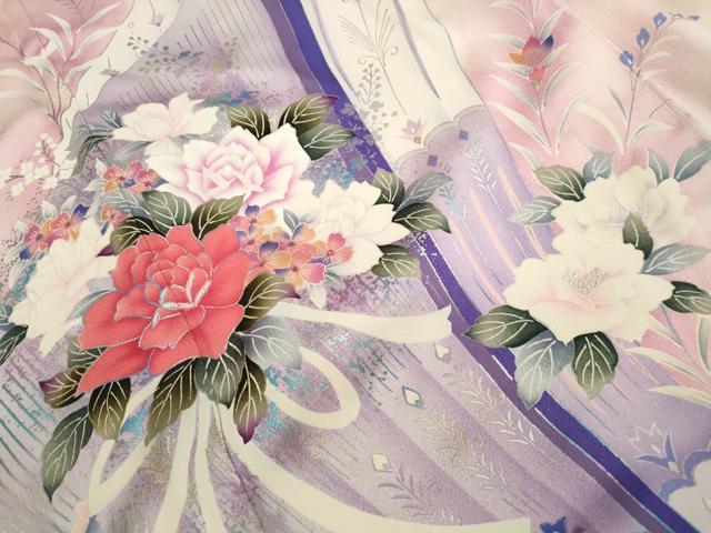 平和屋着物■豪華振袖 刺繍 孔雀羽花文 暈し染め 銀彩 正絹 逸品 DABF9071qa