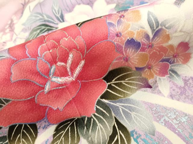 平和屋着物■豪華振袖 刺繍 孔雀羽花文 暈し染め 銀彩 正絹 逸品 DABF9071qa