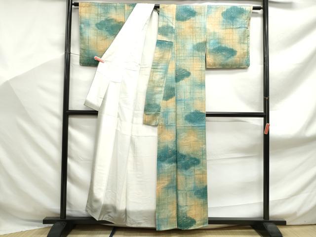 平和屋着物■小紋 手描き 霞風景文 暈し染め 洗える着物 DABF9084qa