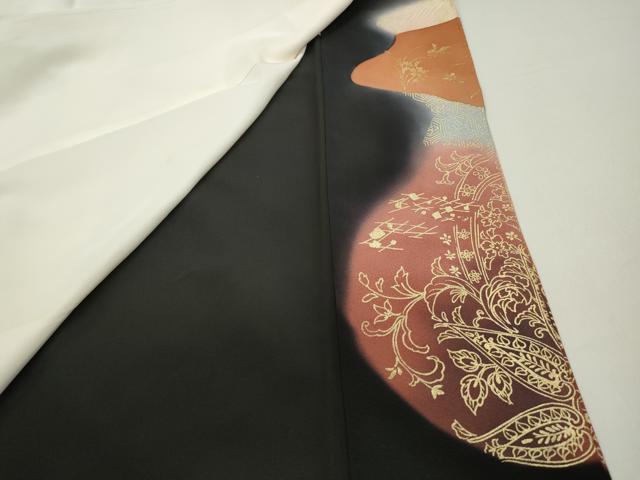 平和屋着物■豪華黒留袖 作家物 群れ鶴地紙花文 暈し染め 金銀彩 正絹 逸品 DABF9111qa
