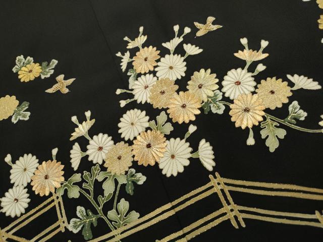 平和屋着物■豪華黒留袖 刺繍 花鳥文 金彩 正絹 逸品 DABF9114qa